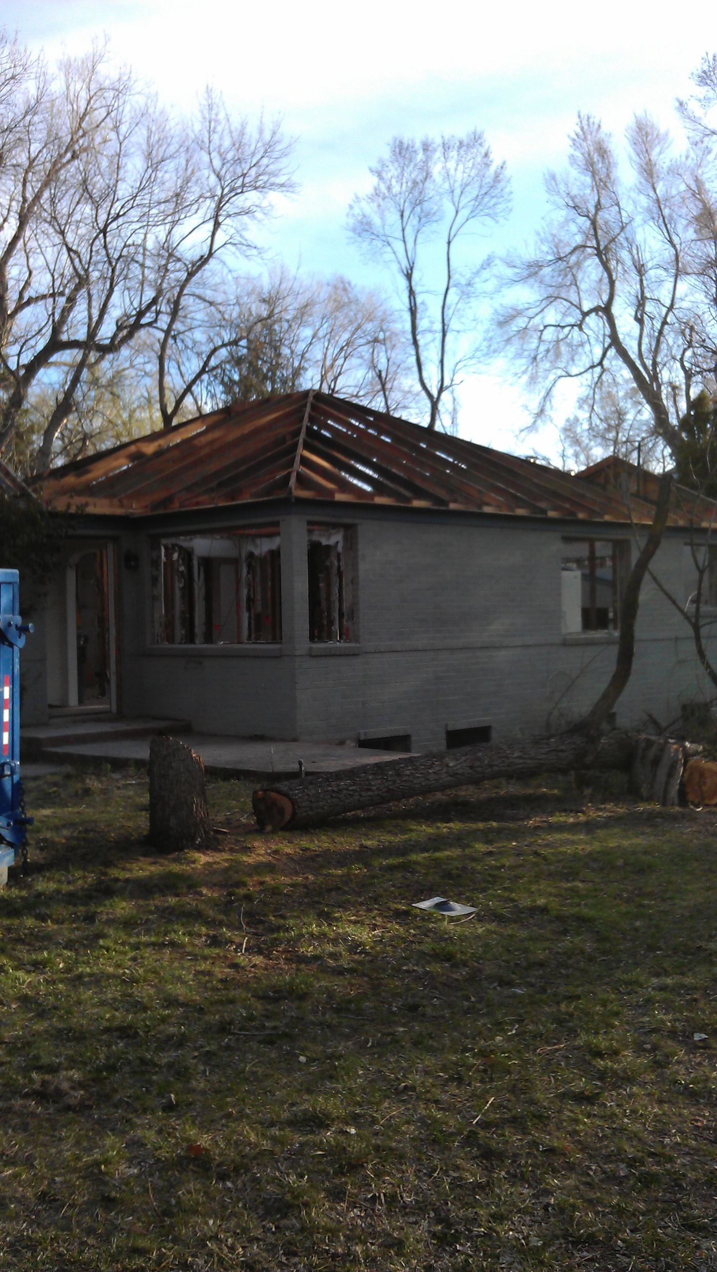Roof framing during the second-story addition and whole-home remodel in Boulder, CO