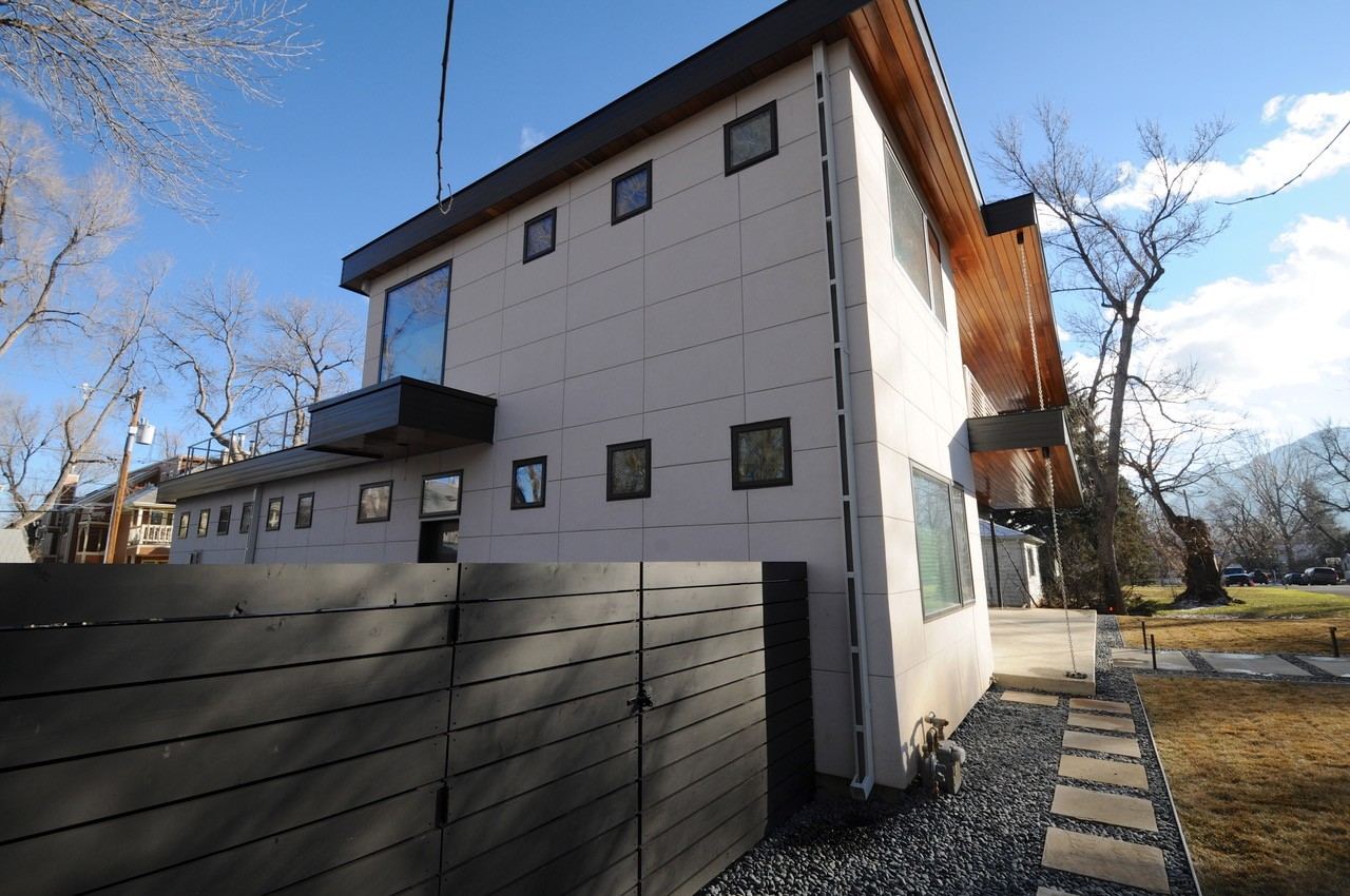Cedar soffit and panelized siding detail on a Boulder, CO home addition